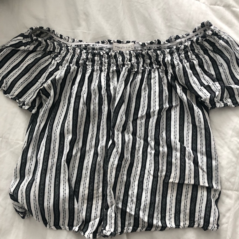 Black and white striped off the shoulder crop top